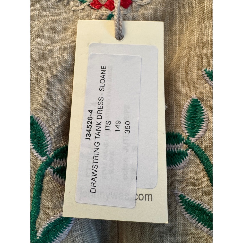 Johnny Was Sloane Drawstring Tank Dress Linen Floral Embroidered Midi Tan Small - Picture 3 of 9